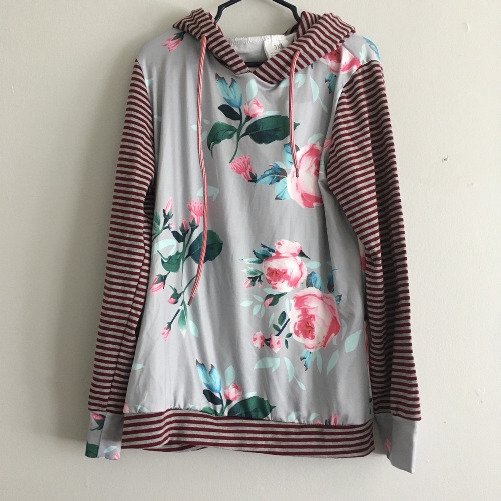 Boutique light weight floral hoodie stripe sleeve